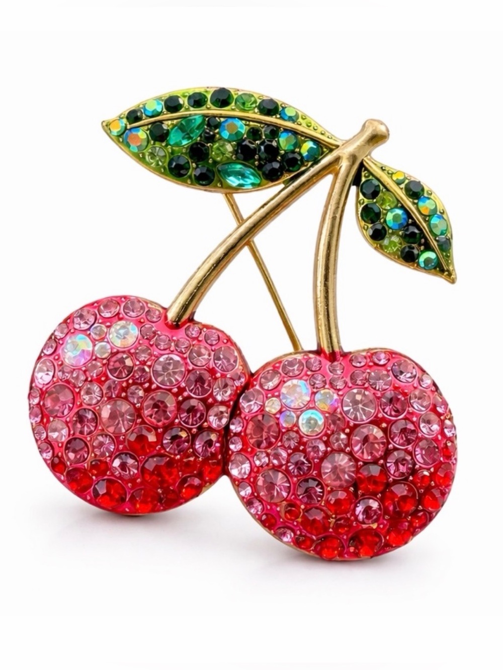 Crystal Cherry Brooch - Red and Green Sparkle
